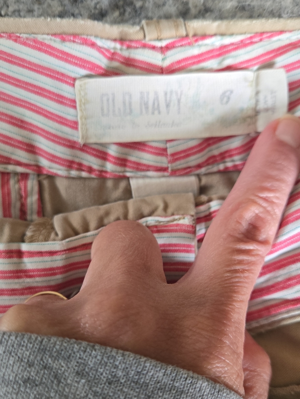 Vintage Old Navy Khaki Shorts with Pink & White Striped Lining
